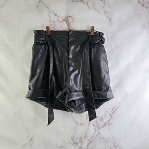 Superdown Shorts Womens Large 31 Black Faux Vegan Leather High Rise Tie Pull On